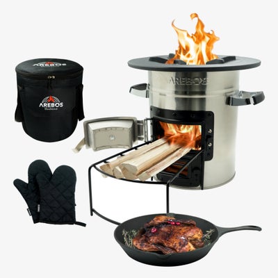 Arebos® Raketenofen inkl. Grillpanne, Handschuhe und Tragetasche Dutch Oven B...