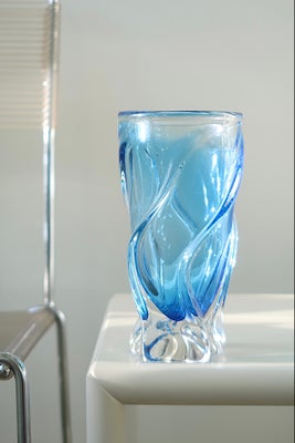 Vintage Murano blå Sommerso swirl vase H:20 cm
