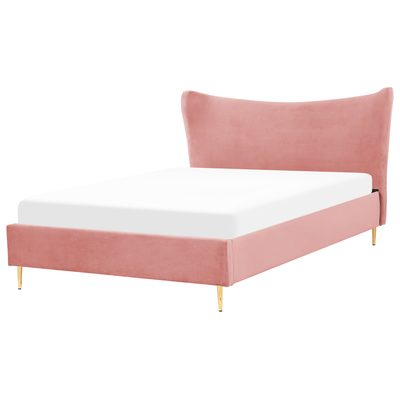 Velour seng 160 x 200 cm lyserød CHALEIX