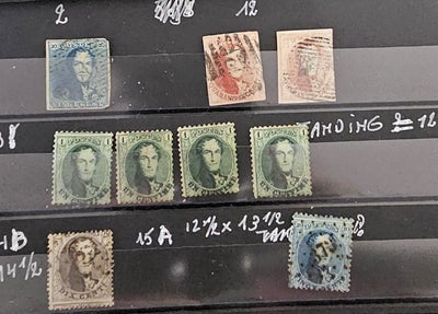 Belgien 1849/1863 - 9 af de første belgiske frimærker: nummer 2, 12, 13, 14b,...