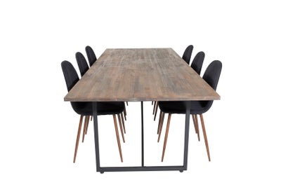 Padang spisebordssæt spisebord teak og 6 Polar stole sort.