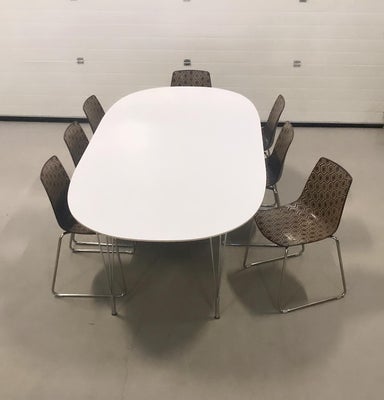 Spisebord, Laminat, Zeta, b: 120 l: 240, Stort spisebord eller mødebord i hvid laminat med forkromed