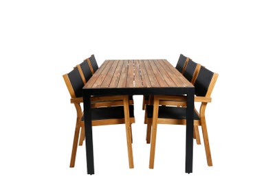 Bois havesæt bord 90x205cm og 6 stole Venice sort, natur.