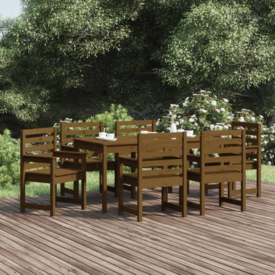 vidaXL spisebordssæt til haven 7 dele massivt fyrretræ gyldenbrun