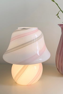 SALE H:28 cm Vintage Murano mushroom lampe swirl lyserød hvid og grå 