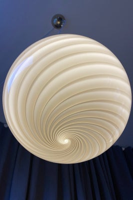 D:30 cm Murano rund grå brun swirl lampe pendel med messing ophæng 