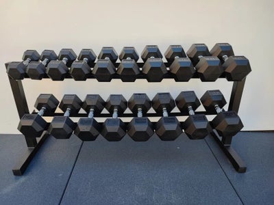 Hexagon Håndvægte set plus 5kg-25kg stativ Dumbells