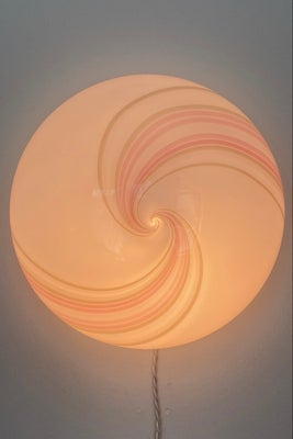 D:40 cm Stor vintage Murano lyserød og hvid plafond lampe med swirl 