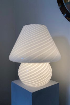H:40 cm Stor vintage Murano hvid swirl mushroom lampe 