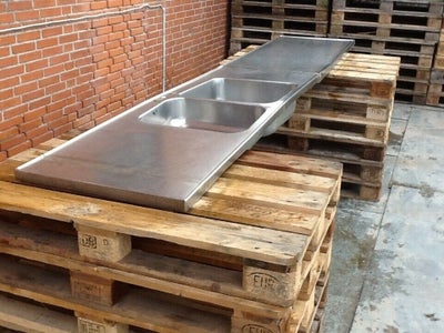 Køkkenbord rustfri dobbelt vask - L 334 x B 65 cm, Køkken bord rustfrit 2 store vaske - REF 1825044,