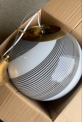 D:40 cm Stor vintage Murano rund swirl pendel lampe med messing 