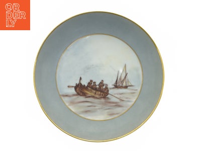 Porcelæns fad med håndmalet maritimt motiv fra B&G (str. 21 x 4 cm)