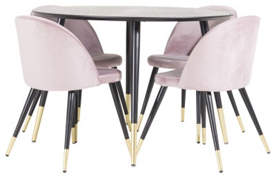 DippØ115BLBR spisebordssæt spisebord sort og 4 Velvet stole velour pink, sort...