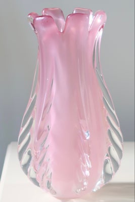 H:24,5 cm Stor vintage Murano pink ribbed alabastro vase 