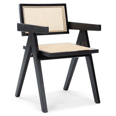 Ava spisebordsstol med armlæn - Sort med fletsæde. Ridser (OU5361)
