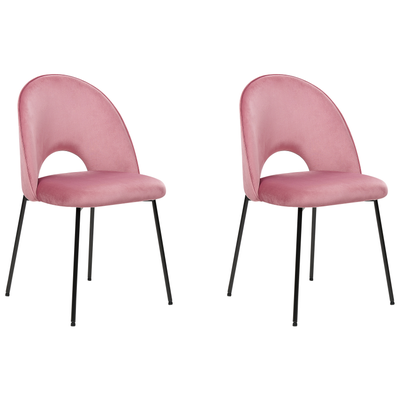 Sæt med 2 velour spisestuestole lyserød COVELO