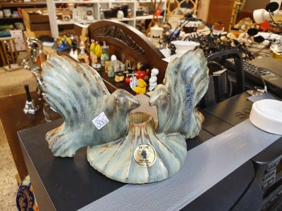 Spændende keramik lysestage med 2 fugle 
