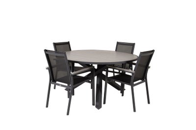 Parma havesæt bord Ø140cm og 4 stole Parma sort, grå.