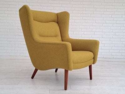 70erne, scandinavisk design, total renoveret højrygget lænestol, møbeluld