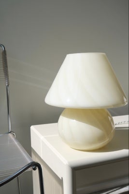H:27 cm Vintage Murano creme gul swirl mushroom lampe 
