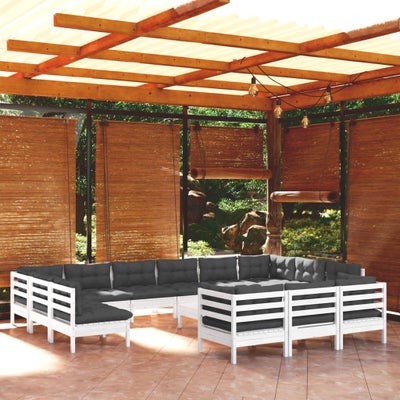 vidaXL loungesæt til haven 14 dele med hynder fyrretræ hvid
