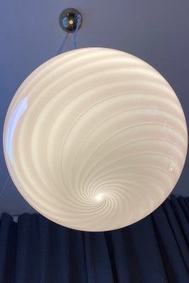 D:40 cm Murano rund ametyst lilla swirl lampe pendel med messing ophæng 