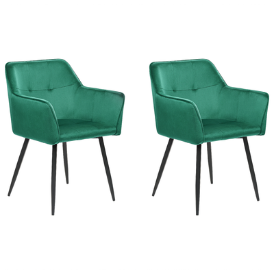 Sæt med 2 spisebordsstole i velour smaragdgrøn JASMIN