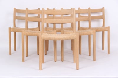 6 stole model 84, J.L. Møller, egetræ og flet