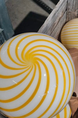 D:40 cm Stor Murano candy pendel lampe gul og hvid swirl 