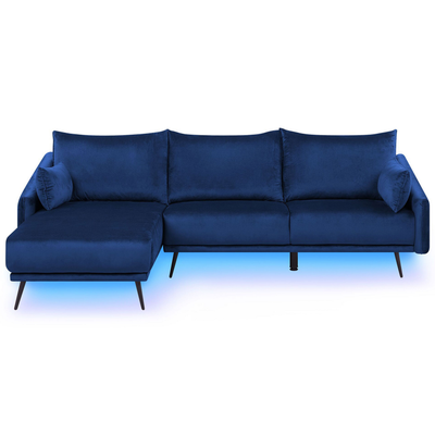 Sofa med LED Højrevendt Velour Marineblå VARDE