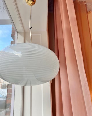 Large vintage oval white / blurred swirl Murano ceiling lamp (D45)
