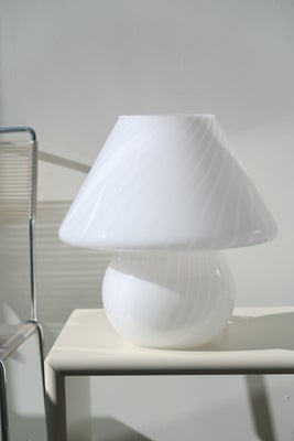 H:36 cm Stor vintage Murano hvid swirl mushroom lampe 