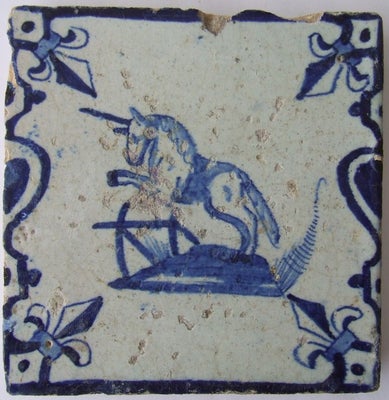 Flise - Kandelaber flise med en enhjørning - 1600-1650