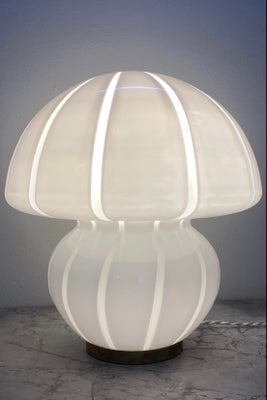 H:38 cm Stor vintage Murano hvid mushroom bordlampe med messing 
