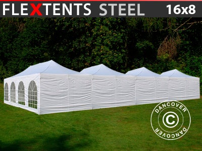 Foldetelt FleXtents Easy up pavillon® Steel 16x8m Hvid, inkl. 10 sider