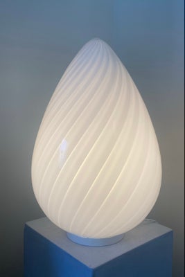 H:42 cm Stor vintage Murano hvid swirl egg lampe 