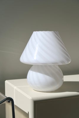 H:28 cm Vintage Murano medium mushroom bordlampe hvid swirl