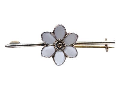 A. Dragsted sølv

Emalje broche med hvid blomst fra 1950'e