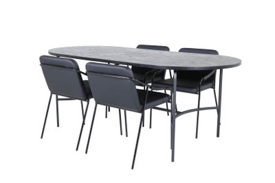 Skate spisebordssæt spisebord sort og 4 Tvist stole PU kunstlæder sort.