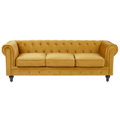 Sofa 3-pers. Velour Sennepsgul CHESTERFIELD