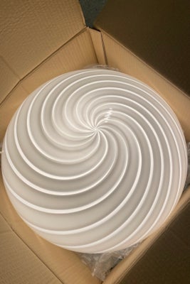 D:45 cm Ekstra stor vintage Murano oval hvid swirl pendel loftlampe 