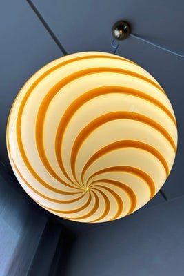 D:40 cm Stor Murano candy pendel lampe gul og hvid swirl 