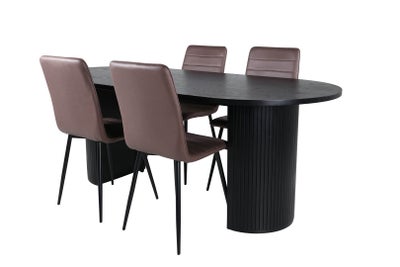 BiancaBL spisebordssæt spisebord sort og 4 Windu Lyx stole brun.