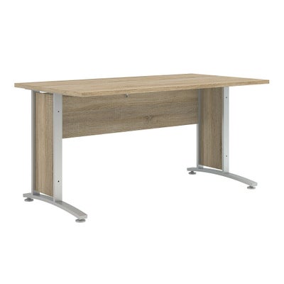 Prisme skrivebord D eg struktur dekor og sølvgrå stål.