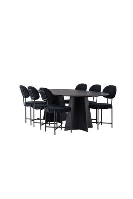 Bootcut spisebordssæt bord sort og 6 Stella stole sort.