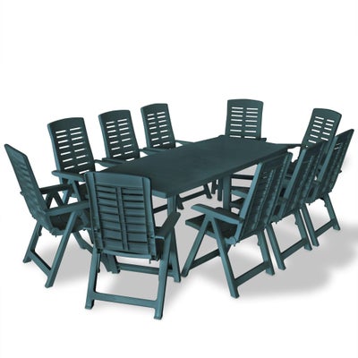 vidaXL udendørs spisebordssæt 11 dele plastik grøn