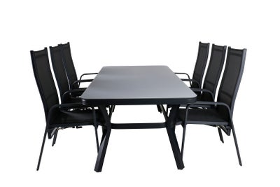 Virya havesæt bord 100x200cm og 6 stole Copacabana sort, grå.