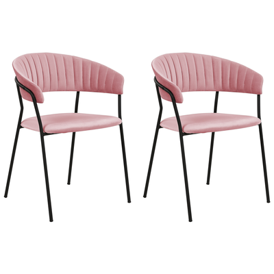 Sæt med 2 spisebordsstole i fløjl lyserød MARIPOSA