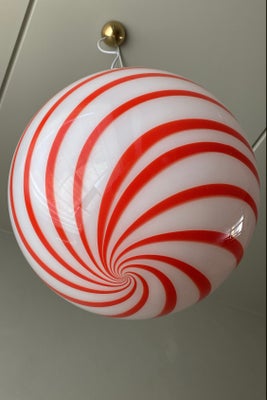 D:40 cm Stor Murano candy pendel lampe rød og hvid swirl 