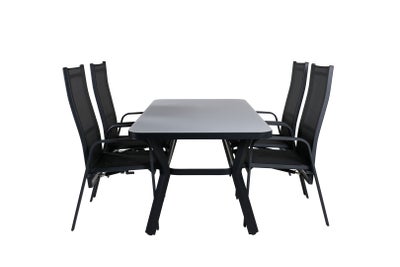 Virya havesæt bord 90x160cm og 4 stole Copacabana sort, grå.